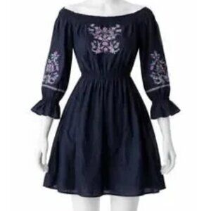 Hollister Dress Womens XS Black Garden Mini Floral Embroidered Stretch Bold Boho
